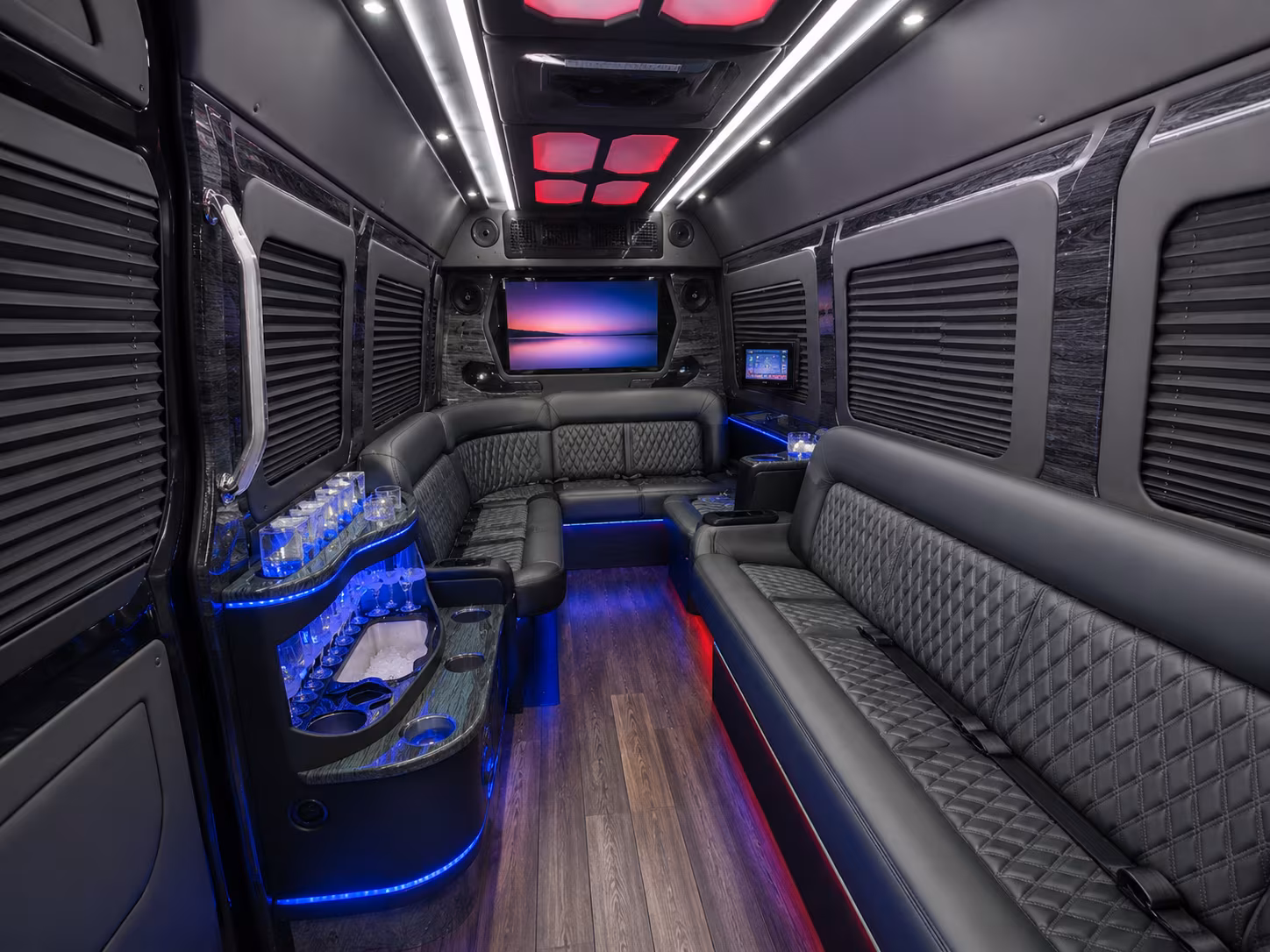 lowell 18 passenger party bus inside